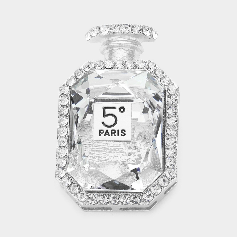 Silver Crystal Bottle Perfume Brooch Pin No 5 Paris Lady Statement Accessory